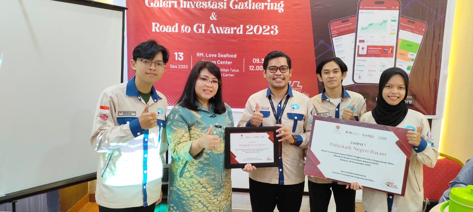 Polibatam Investment Gallery Won 1st Place in the “BEST INVESTMENT GALLERY” Category in the Riau Islands in 2023