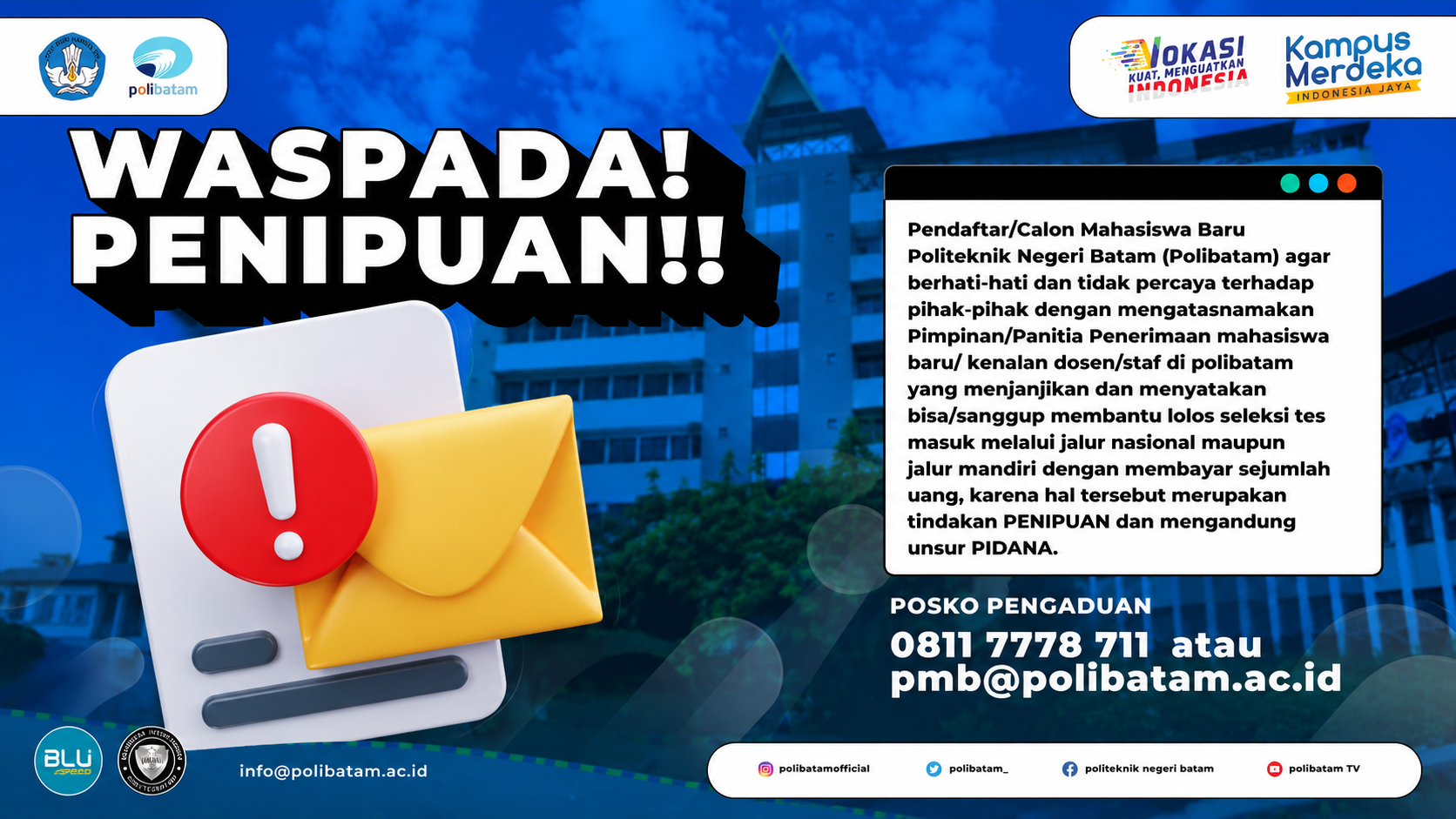 Polibatam Imbau Calon Mahasiswa Baru Waspada Penipuan Mengatasnamakan Panitia PMB