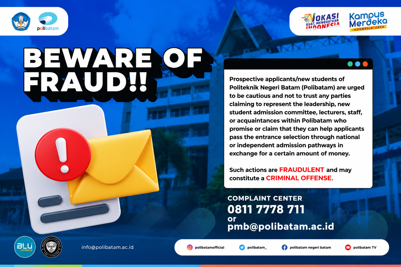 Polibatam Urges Prospective New Students to Beware of Fraud Claiming to Represent the New Student Admission Committee