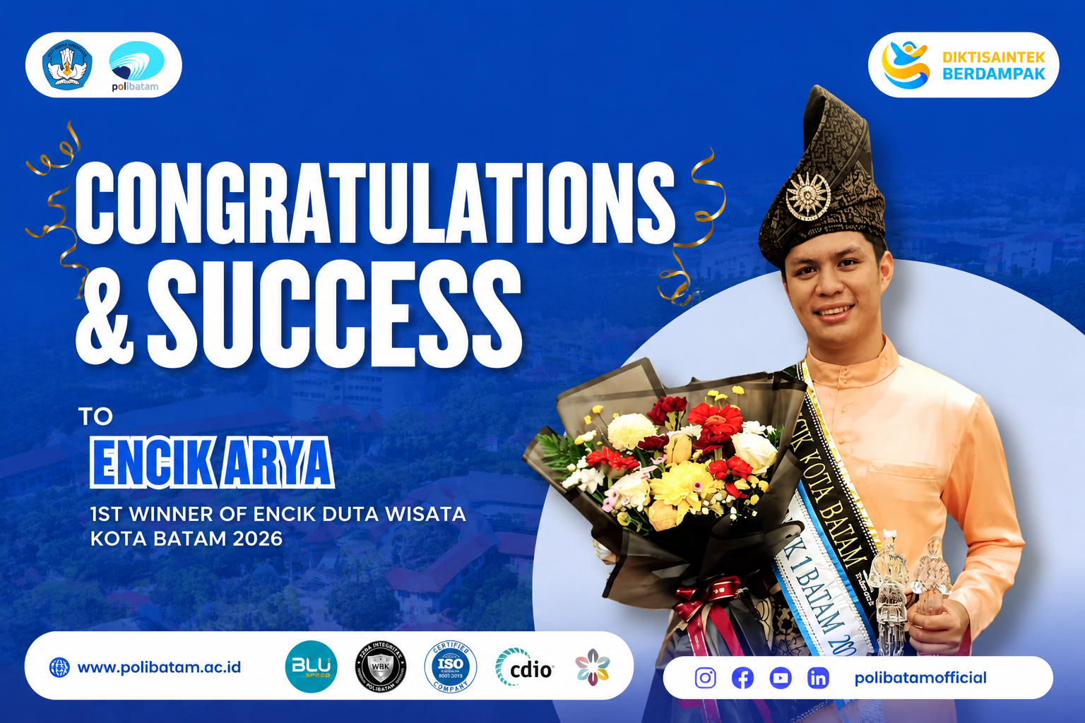 Arya, Polibatam Student, Wins 1st Place as Encik Duta Wisata Kota Batam 2026