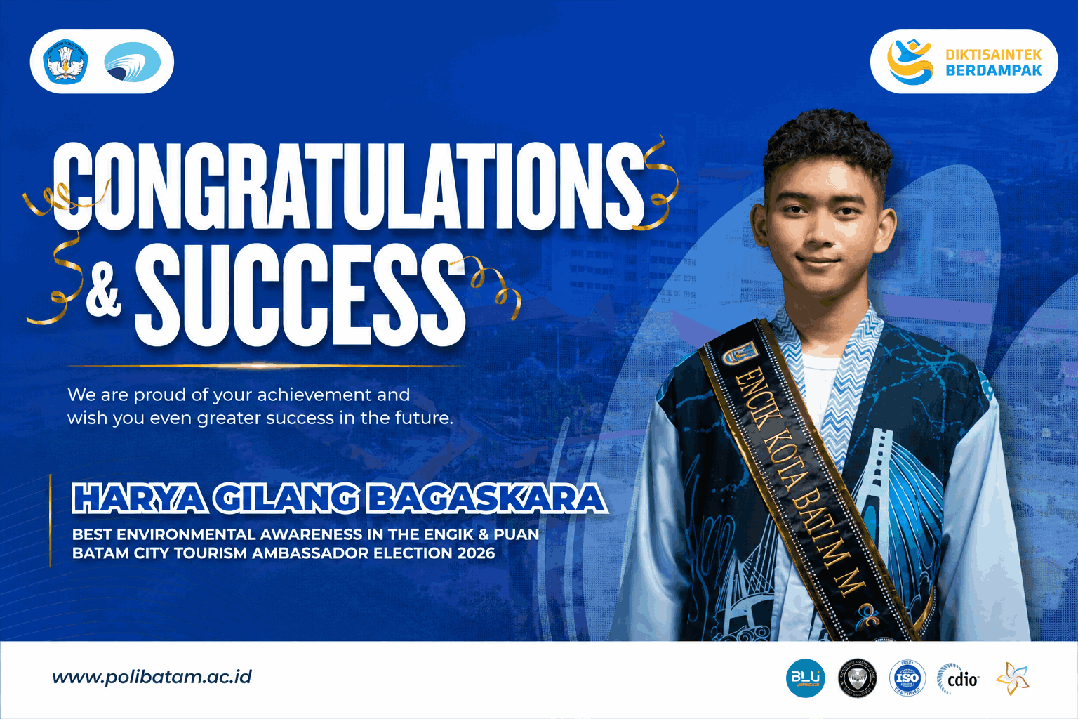 Polibatam Student Wins Best Environmental Awareness Award at the 2026 Encik & Puan Batam City Tourism Ambassador Election