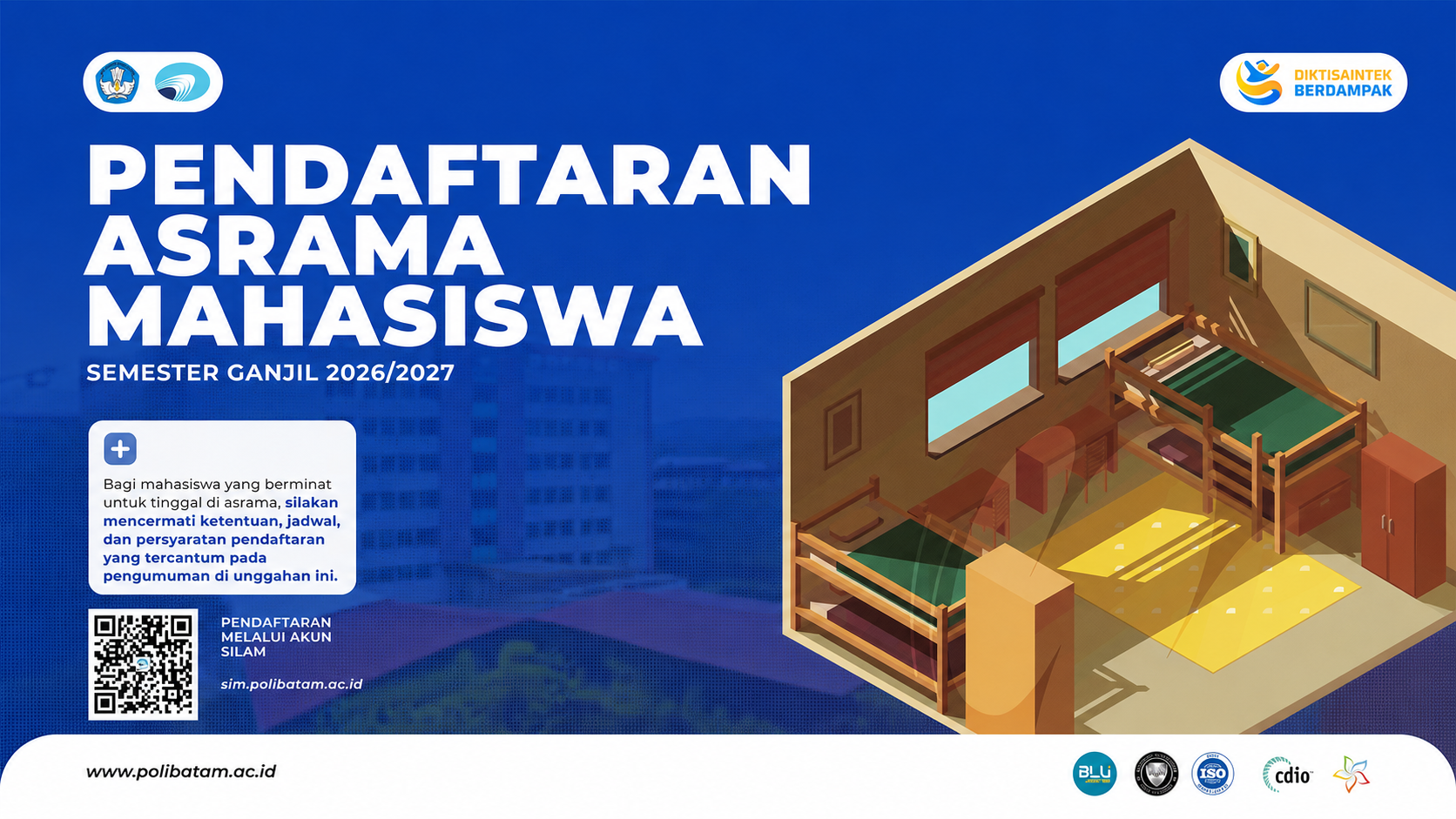 Pendaftaran Asrama Mahasiswa Polibatam Semester Ganjil 2026/2027 Resmi Dibuka