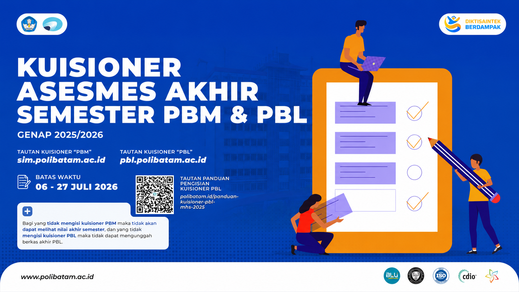 Polibatam Umumkan Pengisian Kuesioner Umpan Balik Asesmen Akhir Semester PBM dan PBL Genap 2025/2026